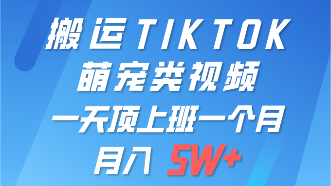 一键搬运TIKTOK萌宠类视频 一部手机即可操作 所有平台均可发布 轻松月入5W+-风向旗