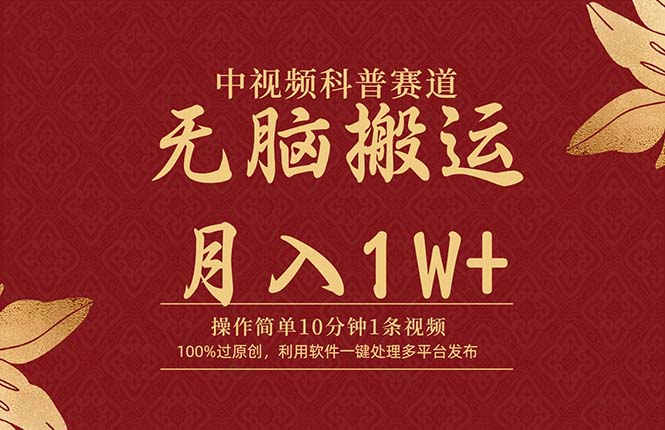 中视频科普赛道，10分钟1条视频，条条爆款，100%过原创，无脑搬运月入1W+-风向旗