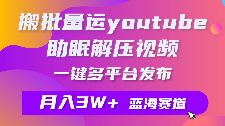 批量搬运YouTube解压助眠视频 一键多平台发布 月入2W+-风向旗