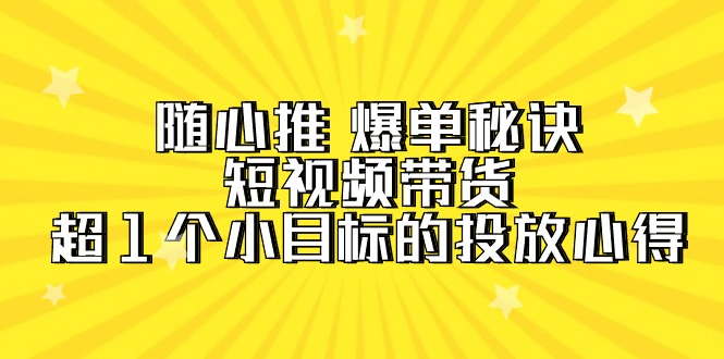 随心推 爆单秘诀，短视频带货-超1个小目标的投放心得（7节视频课）-风向旗