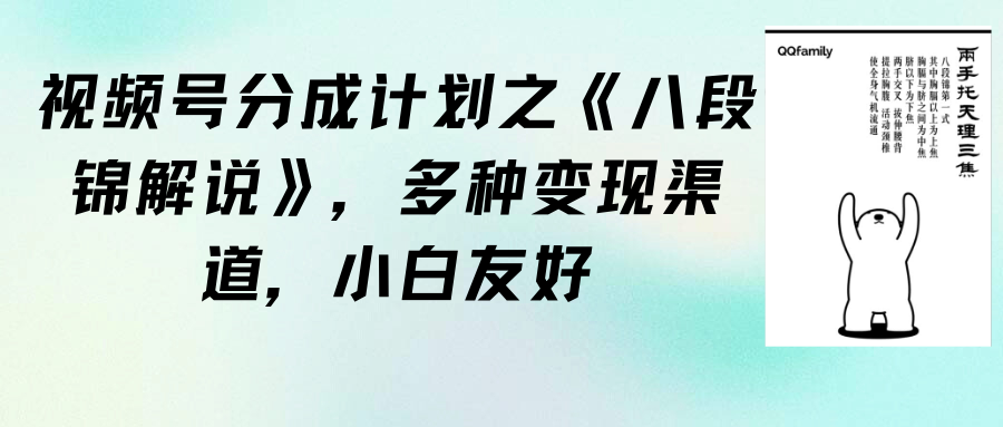 视频号分成计划之《八段锦解说》，多种变现渠道，小白友好（教程+素材）-风向旗