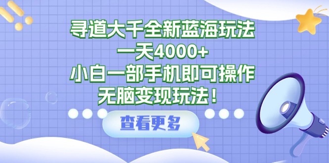 寻道大千全新蓝海玩法，一天4000+，小白一部手机即可操作，无脑变现玩法！-风向旗