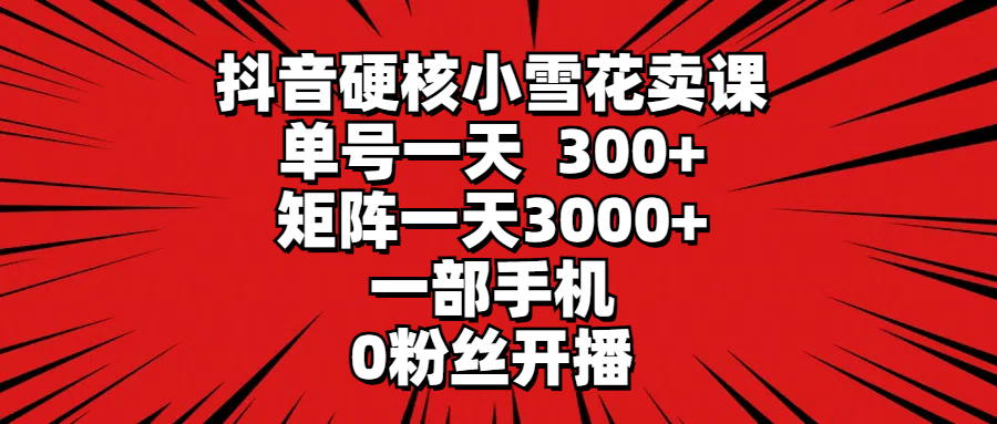 抖音硬核小雪花卖课，单号一天300+，矩阵一天3000+，一部手机0粉丝开播-风向旗