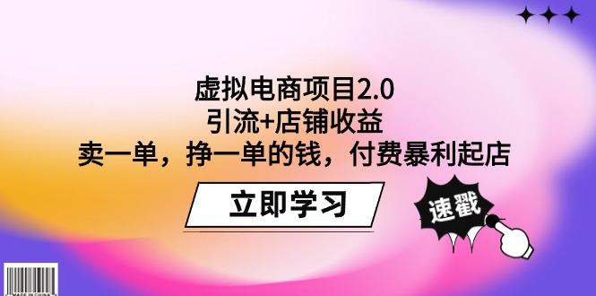 【专用播放器】虚拟电商项目2.0：引流+店铺收益 卖一单，挣一单的钱，付费暴利起店-风向旗