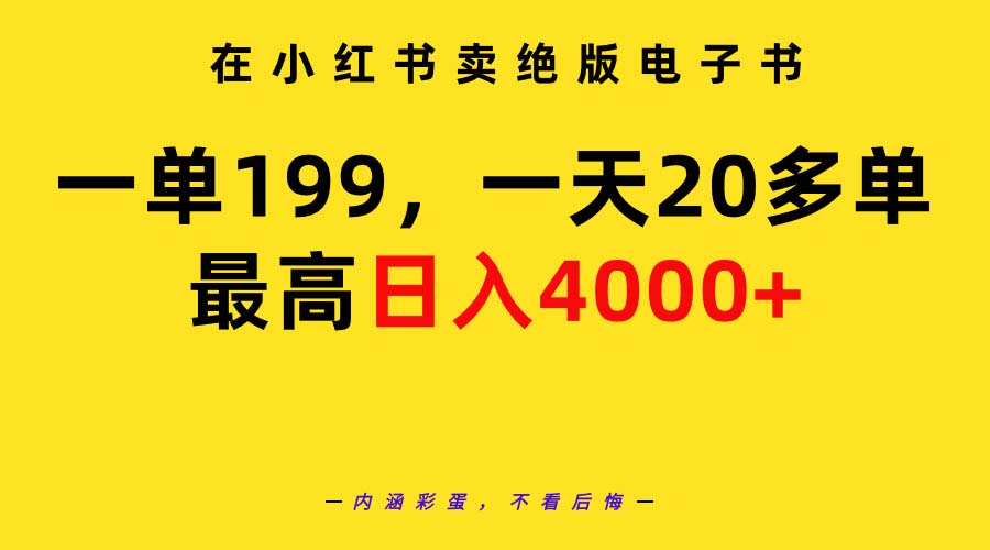 在小红书卖绝版电子书，一单199，一天最多搞了20多单，最高日入4000+-风向旗