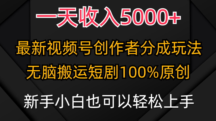 一天收入5000+，视频号创作者，最新100%原创玩法，小白也可以轻松上手操作-风向旗